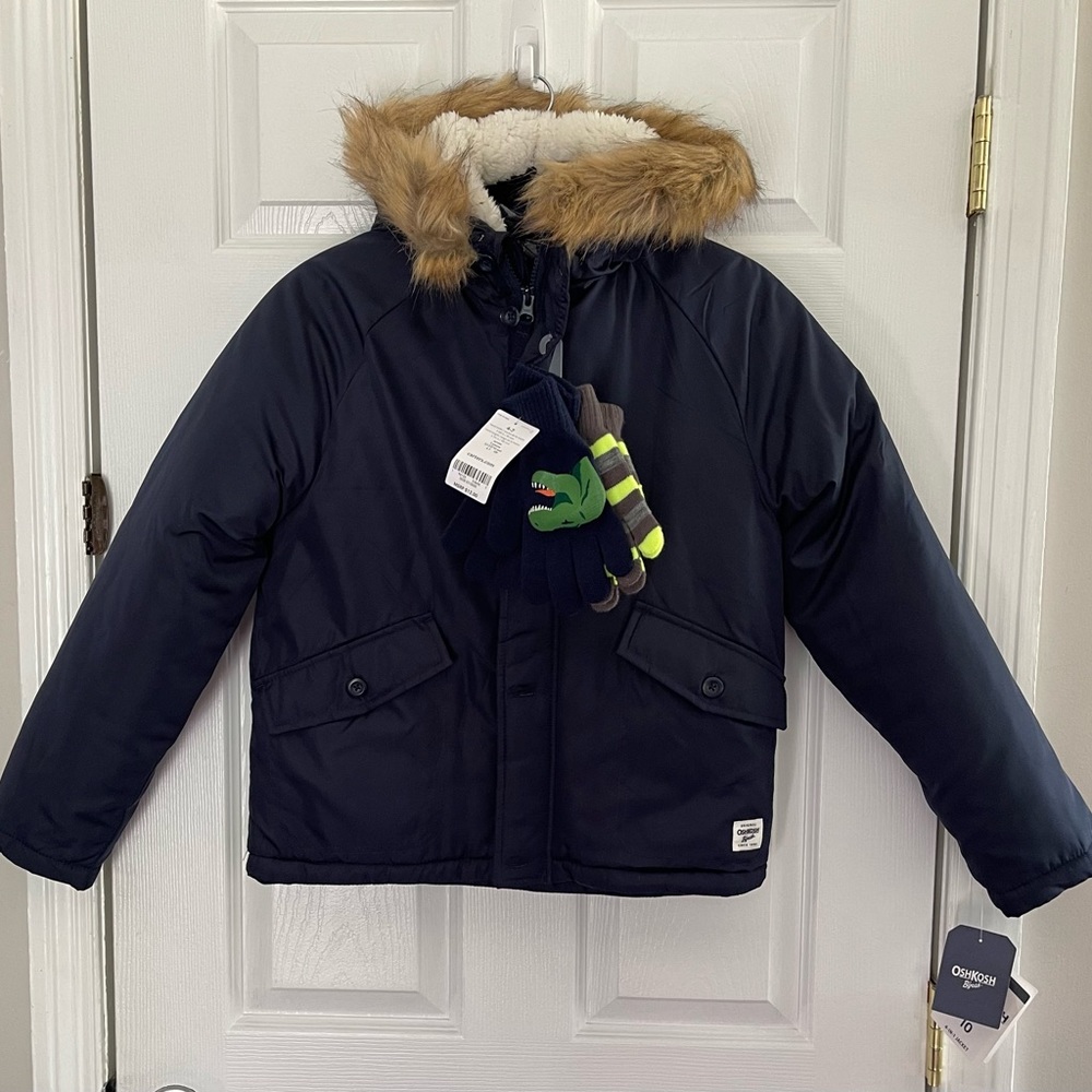 Boys Coat size 10 & 2 pairs of mittens